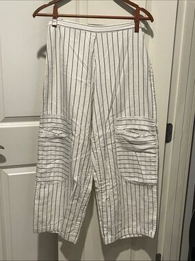 Striped White Wide-Leg Pants